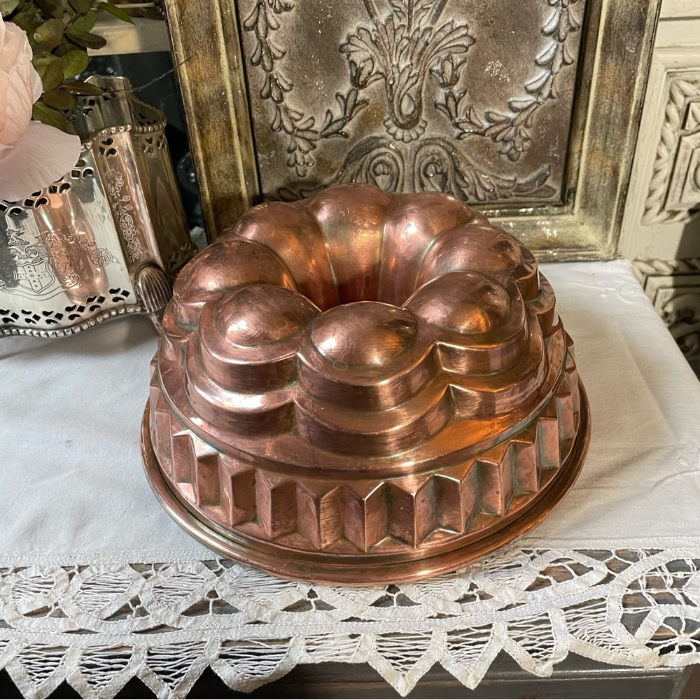 Vintage Wagner copper jello mold bundt cake pan wall decor French country